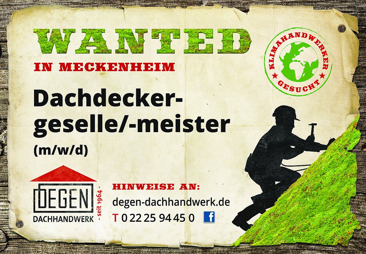 Plakatmotiv von Degen Dachhandwerk zur Personalgewinnung
