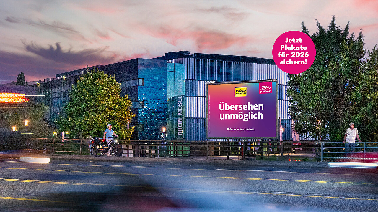 Großplakat an Hauptverkehrsstraße - Geschäftsjahreseröffnung 2026